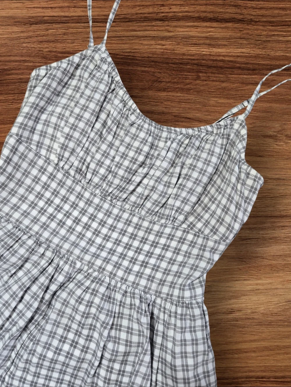 Hollister White and Gray Checked Cottage Gingham Open Back Romper